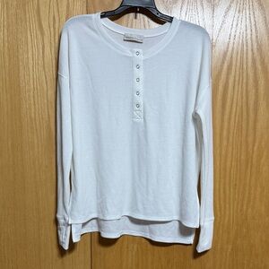 Zenana White Long Sleeve Waffle Knit Snapped Top